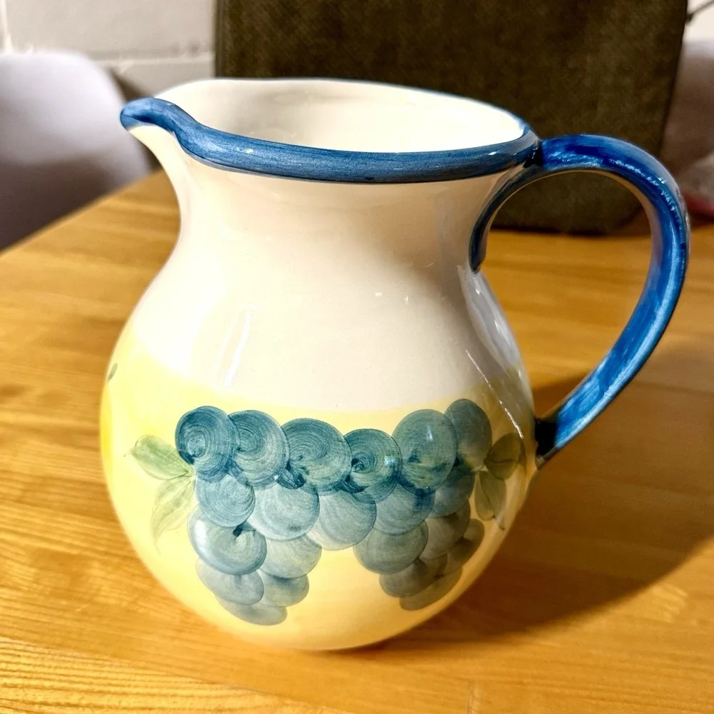 Hand Painted Portuguese Ceramic Summer Garden Pitcher Pottery Decor A. Santos